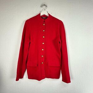 Lauren Ralph Lauren Womens Red Button-Front Knit Blazer Jacket Medium Pockets
